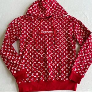 Supreme Red and White Logo Hoodie